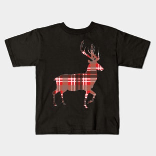 Red, Black and White Tartan Scottish Stag Silhouette Kids T-Shirt